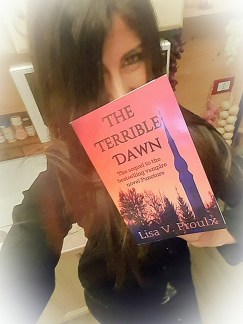 HELEN IN ITALY WITH A COPY OF THE TERRIBLE DAWN